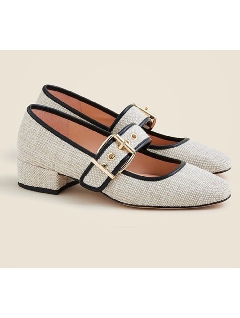 J. Crew Teagan Mary Jane In Beige Spanish Canvas Black Leather Trim Size 10 $168